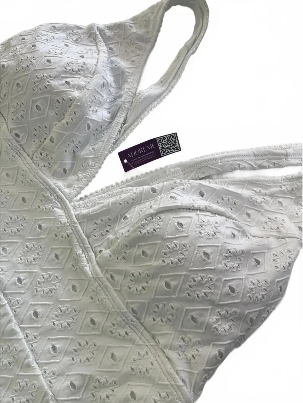 Adore Me Melony White Eyelet One-Piece Swimsuit XL Textured Tank Fully Lined NWT